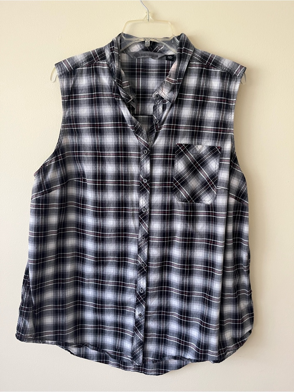 Harley Davidson Women's HDMC Sleeveless Plaid Button Down Shirt Black 2XL